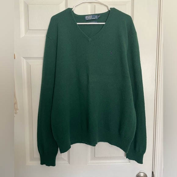 Polo Ralph Lauren Other - Vintage 100% Lambswool Polo by Ralph Lauren Dark Green V-Neck Sweater Mens XXL